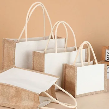 мешковина джутовая сумка для покупок винтажная многоразовая для бакалеи свадьба день рождения подарочные пакеты верхняя ручка органайзер сумка
