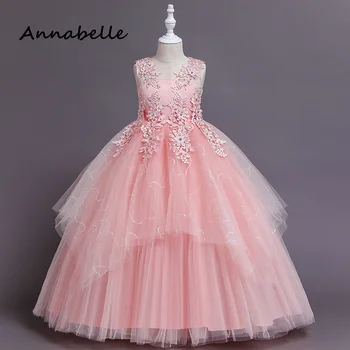 Annabelle Flower Baby Girl Платье с бантом для свадебных вечеринок Платья Дети Красочные Дети Пышная Детская Одежда Princess vestidos