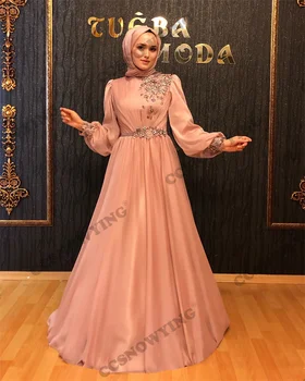 шифоновые аппликации бисером мусульманские вечерние платья с длинным рукавом исламские вечерние платья с высоким воротником женские арабские халаты de soirée