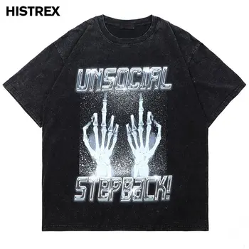  мужская футболка в стиле хип-хоп уличная одежда,стиранная винтажная футболка в стиле ретро,футболка с несоциальным скелетом с графическим принтом,хлопковая женская свободная футболка Y2K