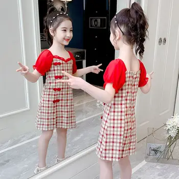 Новый Детская Китайская Одежда Девушки Лето Галстук-Бабочка Платье Дети Цельная Юбка Принцесса Подлинный Дизайн Cheongsam