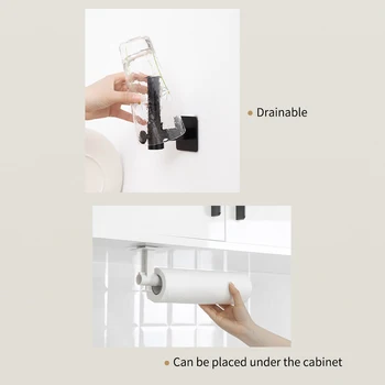  Держатель для туалетной бумаги L-образной формы Пластиковая стойка для салфеток Настенная полка для хранения в ванной комнате Кухня Черный