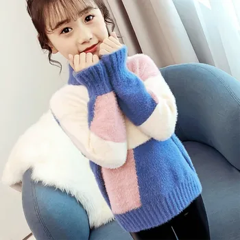 2024 Детский норковый флисовый свитер Осень и зима Теплый утолщенный свитер для мальчиков и девочек Повседневный узор Детские ткани