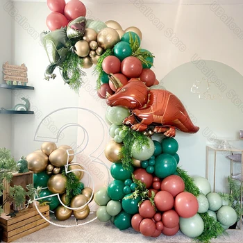 Украшения на день рождения динозавра Воздушный шар из фольги Зеленый кофе Металл Золотой шалфей Зеленый воздушный шар Арка для вечеринки по случаю дня рождения динозавра