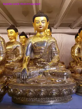 30 см большой # ХОРОШИЕ буддийские принадлежности Статуя Будды храмовой семьи Сакьямуни Будда всемогущий Будда Позолочение меди