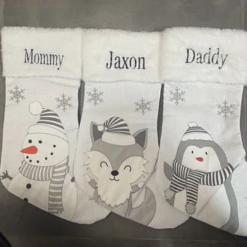 Счастливого Рождества Пользовательское имя Рождественские носки Украшение рождественской елки Чулок Персонализированные детские новогодние подарочные конфетные пакеты