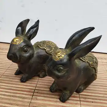 Коллекция античной бронзы, чистая медь, кролик удачи, пара зодиакальных кроликов, кролики жуйи