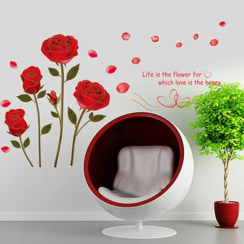 Романтическая горячая распродажа 120x75 см съемная красная роза жизнь - это цветок любовь наклейка на стену фреска для DIY наклейка для дома комната художественное украшение